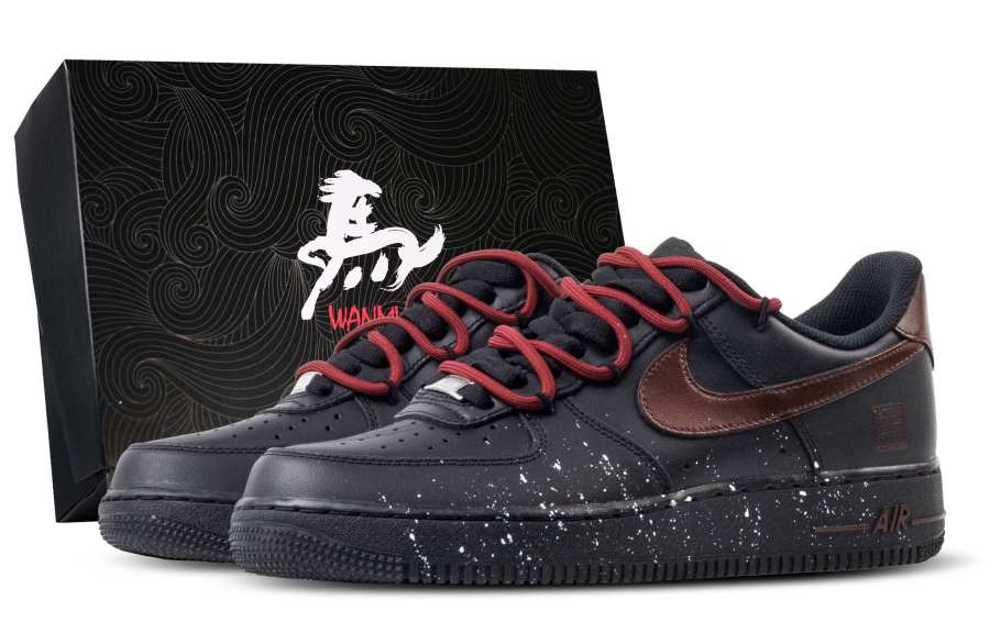 Nike Nike Air Force 1 Red Horse Ink Shadow Abrasion Resistant Balance Low top Skateboard Shoes Unisex Black Red