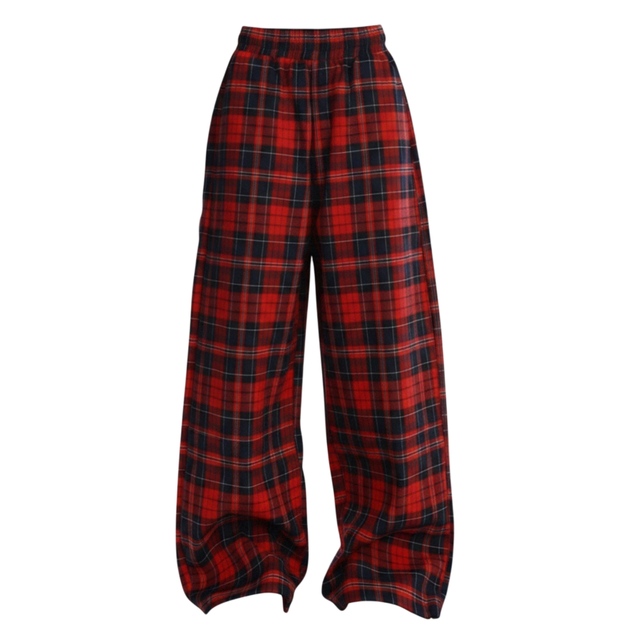 Sugarfunk Casual Pants Women's Red Plaid Pants Moderate Wide Leg Pants