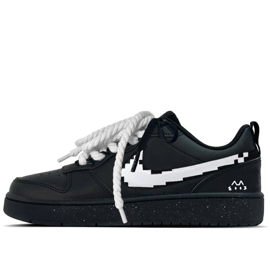 Nike Nike Court Borough Pixel Mi 1 Leather Slip Resistant Abrasion Resistant Low top Kids' Skateboarding Shoes Black