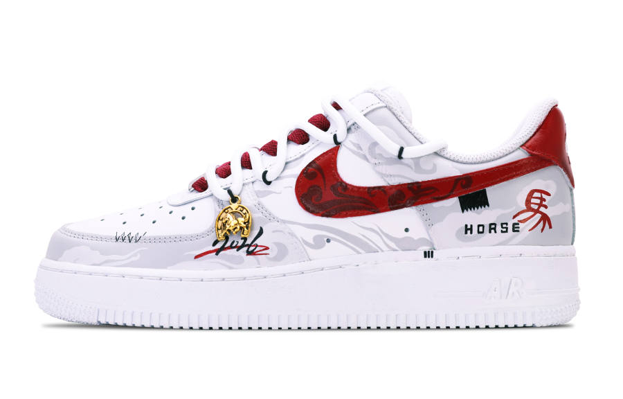 Nike Nike Air Force 1 Leather Slip Resistant, Abrasion Resistant, Breathable Low top Skateboard Shoes Women's White Red