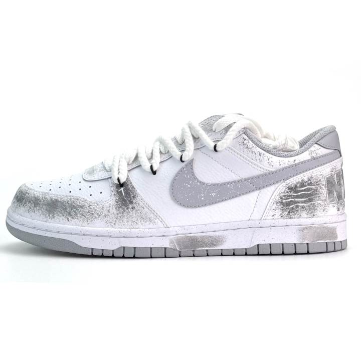 Nike Nike Big LOW Leather Abrasion Resistant Breathable Slip Resistant Low top Skateboard Shoes Men's Gray White