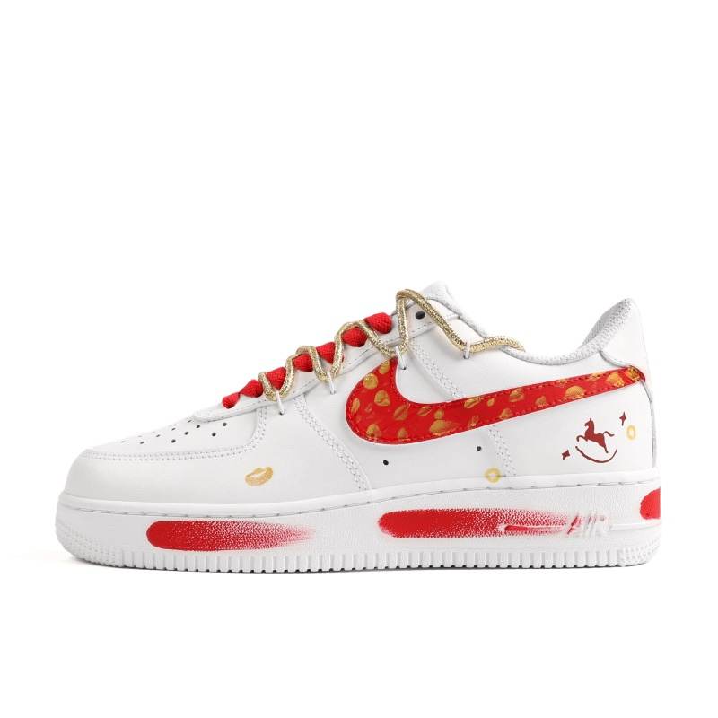 Nike Nike Air Force 1 Red Gold Auspicious Horse Cow Leather Low top Skateboard Shoes Unisex Red