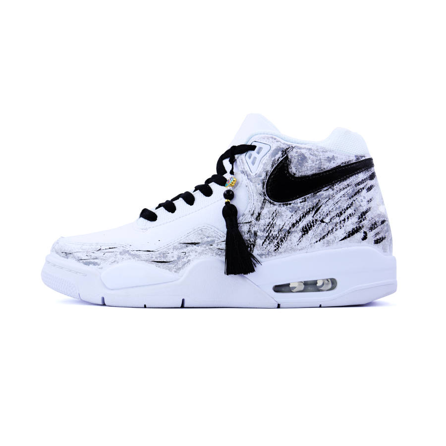 Nike Nike Flight Legacy Ink Dyed Fringe Synthetic Leather Mid top Vintage Basketball Shoes Unisex Black White Gray
