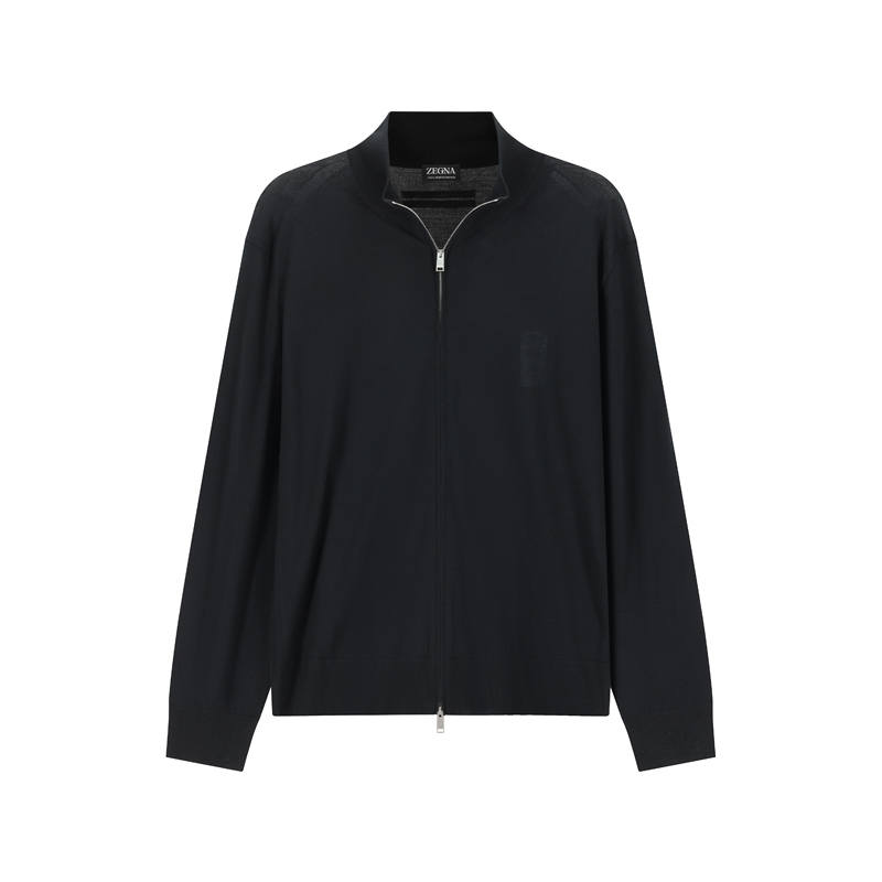 Ermenegildo Zegna Knitwear Men's Black Stand Collar Thin Cardigan