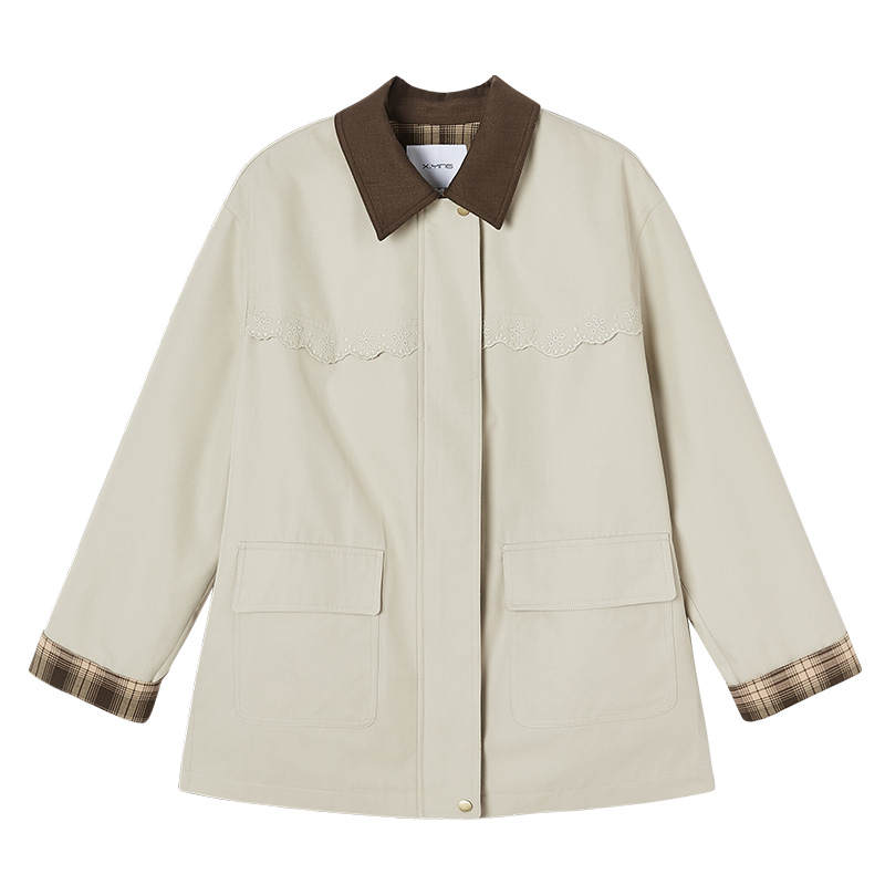 XIANGYING Trench Coats Women's Khaki Green Lapel Moderate Other