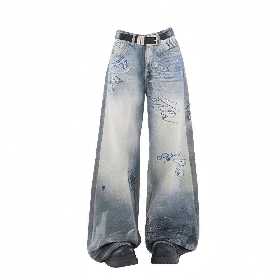 Sugarfunk Jeans Women's Print Moderate Wide Leg Pants