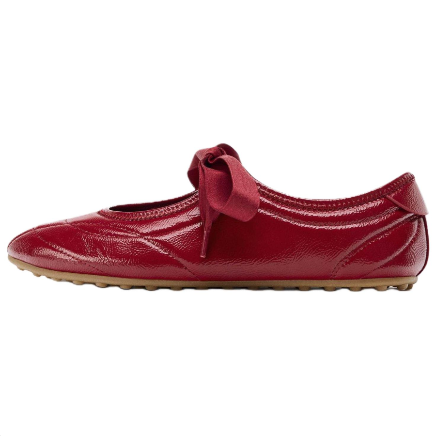ZARA Pu Flat Mary Jane Shoes 1CM Women's Red