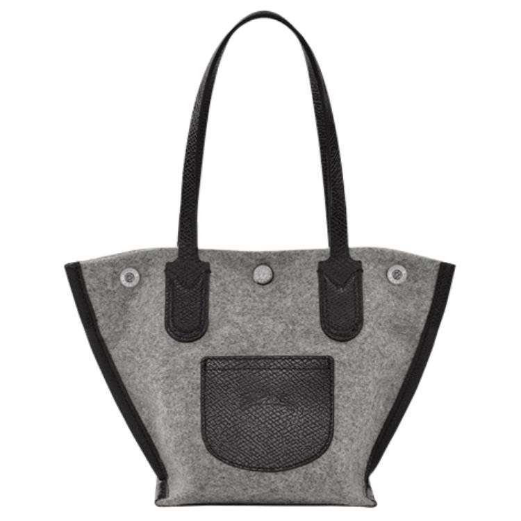 LONGCHAMP Le Roseau Wool With Cow Leather Trim Handbag, Shoulder Bag Mini Women's Gray