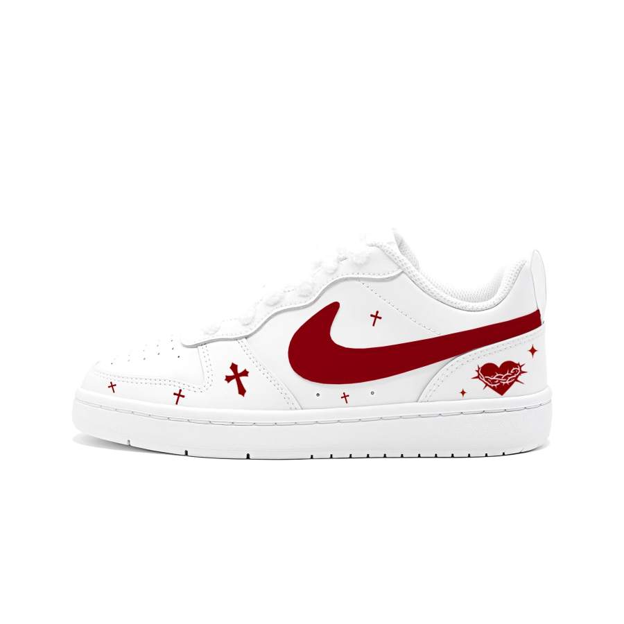 Nike Nike Court Borough Low 2 Leather Cushioning, Wear Resistant Low top Kids' Skateboarding Shoes Red Teenagers