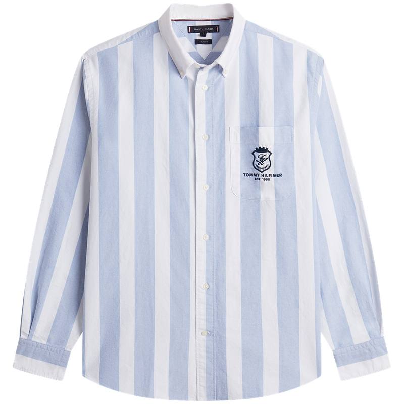 Tommy Hilfiger SS26 Shirts Men's Blue White Stripes 0GY Lapel Moderate Shirt