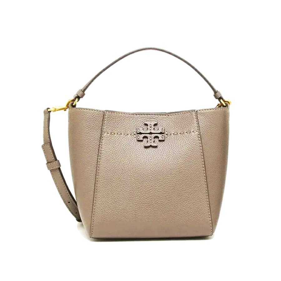 TORY BURCH McGraw Leather Handbag Small Women's Clay Gray