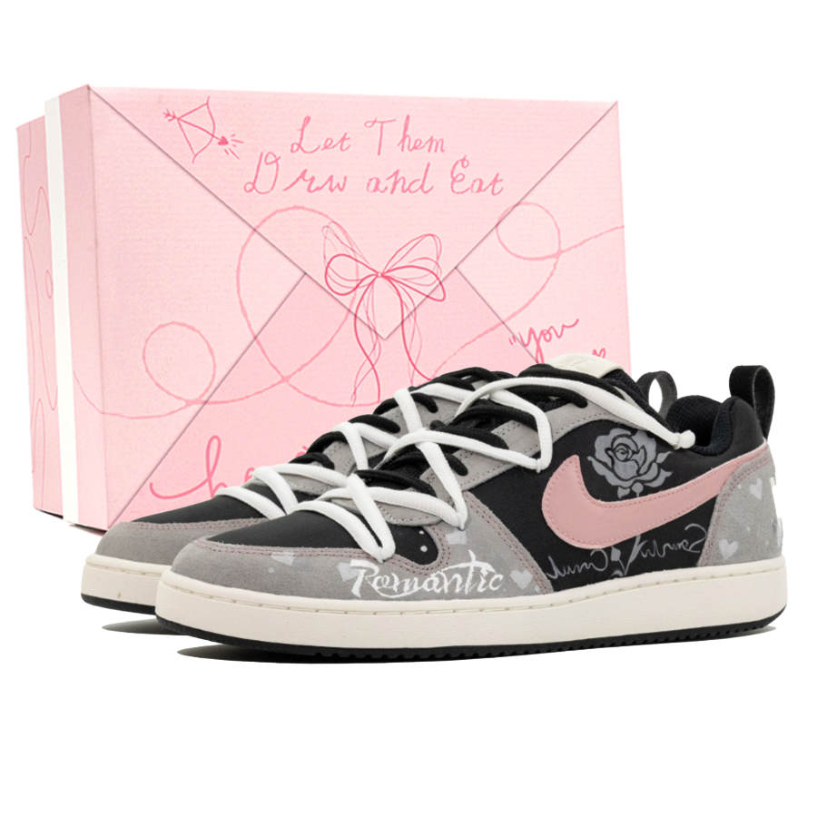 Nike Nike Court Borough Pearl Textile, Leather Slip Resistant Abrasion Resistant Low top Street Men's Black Pink