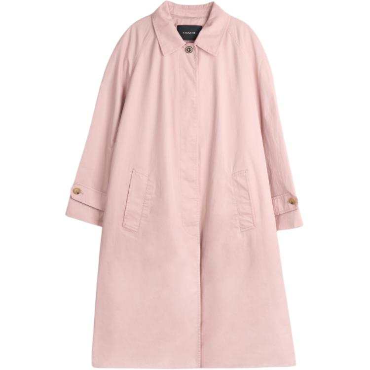 COACH Trench Coats Women's Pink Lapel Moderate