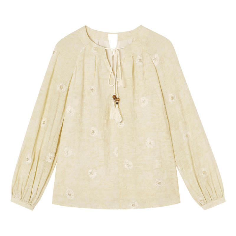 XIANGYING Shirts Women's Transparent Yellow Crew Neck Thin Shirt
