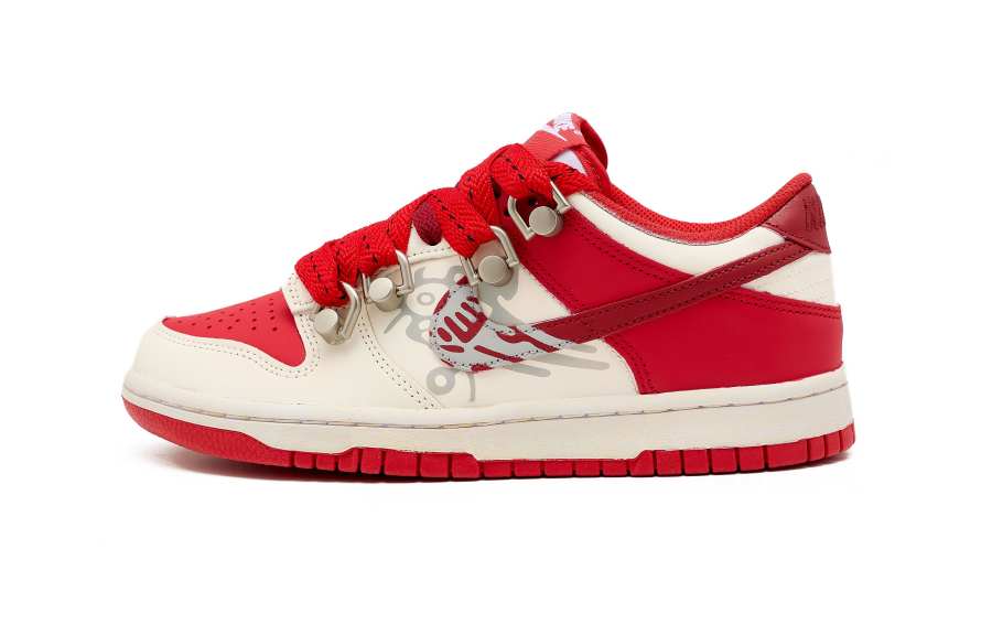 Nike Nike Dunk Young Chicken Leather Low top Kids' Skateboarding Shoes Red White Unisex