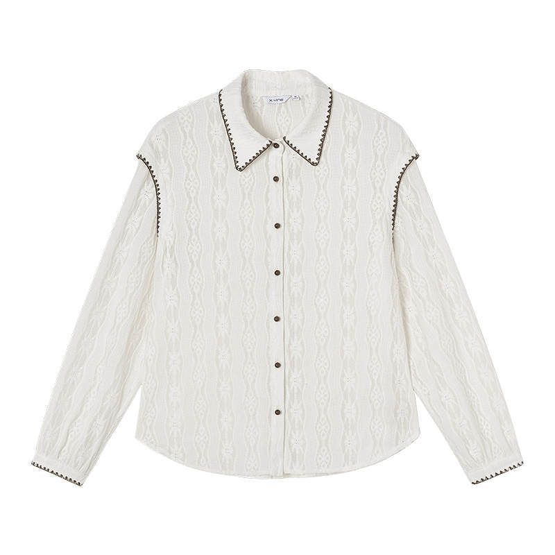 XIANGYING Shirts Women's Heron White Lapel Thin