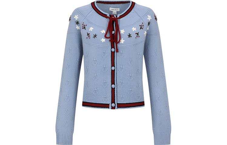 URBAN REVIVO Knitwear Women's Gray Blue Crew Neck Moderate Cardigan