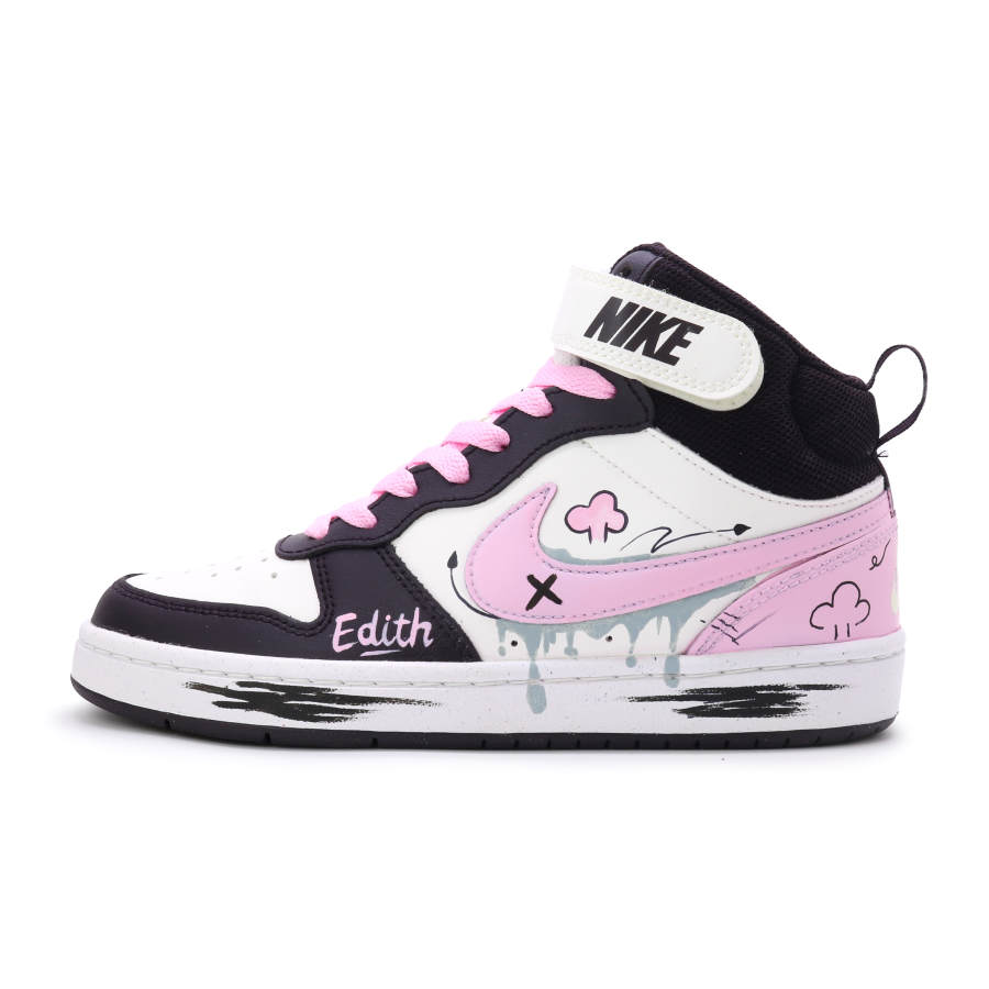 Nike Nike Court Borough Leather Slip Resistant Abrasion Resistant Balance Mid top Kids' Skateboarding Shoes Pink Black Gray