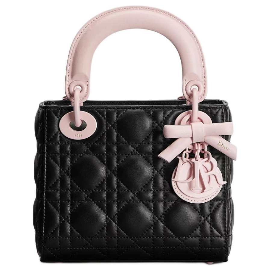 DIOR Lady Dior Sheepskin Shoulder Bag Handbag Mini Women's Black & Soft Pink