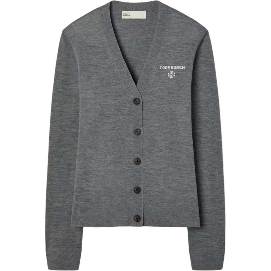 TORY BURCH Sweaters Women's Gray V Neck Moderate Cardigan
