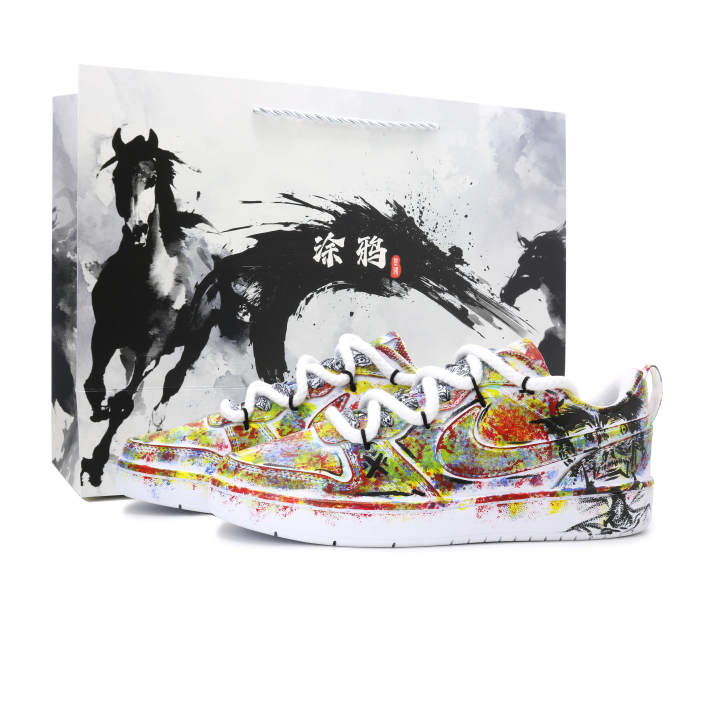 Nike Nike Court Borough Graffiti Leather Abrasion Resistant Slip Resistant Low top Skateboard Shoes Multicolor Teenagers