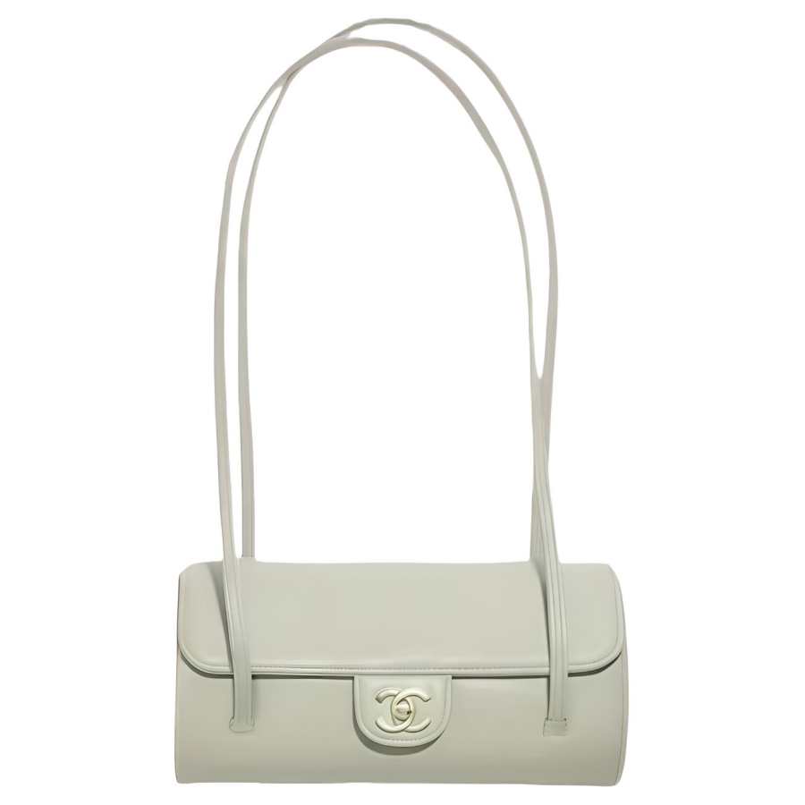 CHANEL Grain Embossed Shiny Calfskin & Gold Metal Bowling Bag, Handbag, Shoulder Bag Small Women's Light Green