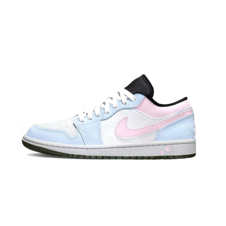 Jordan Jordan Air Jordan 1 Low Slip Resistant, Abrasion Resistant, Breathable Low top Children's Basketball Shoes Blue Pink