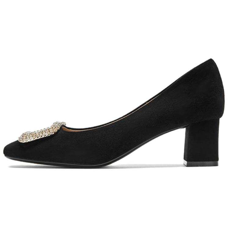 NINE WEST Sheepskin Chunky Heel High Heels 5CM Women's