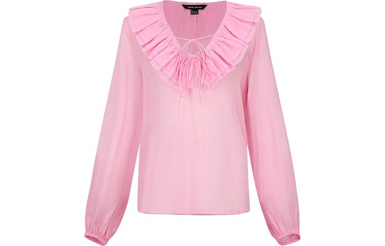 URBAN REVIVO Shirts Women's Pink V Neck Moderate Shirt