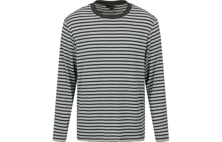 URBAN REVIVO T Shirts Men's Dark Gray Stripes Crew Neck Moderate Straight Fit