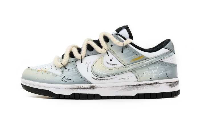 Nike Nike Dunk POW SAML Leather Low top Skateboard Shoes Women's Beige White Blue