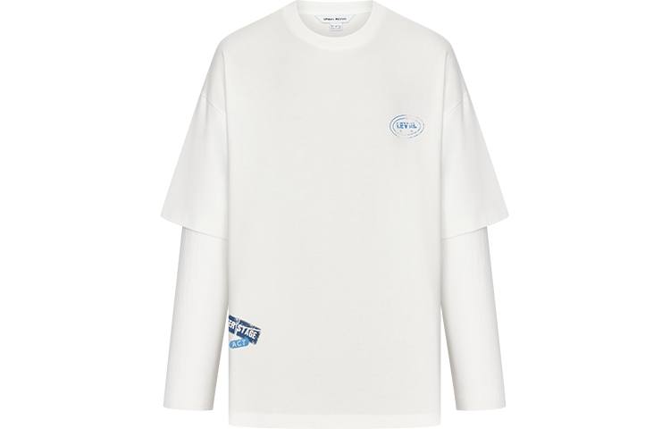 URBAN REVIVO T Shirts Men's White Crew Neck Moderate Mock Two Piece