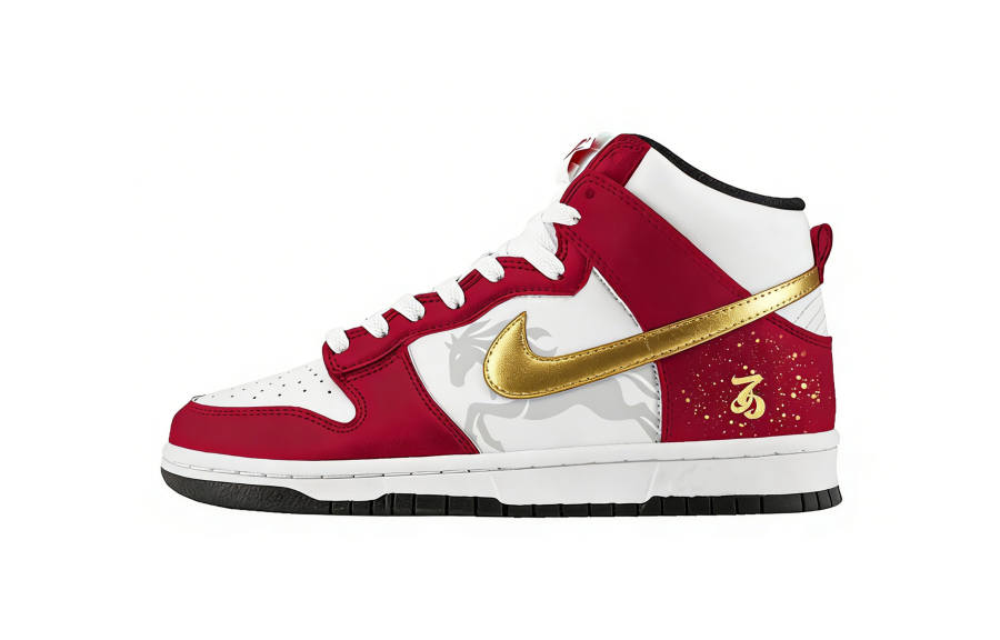 Nike Nike Dunk Hay Gold Hook 2.0 Slip Resistant Abrasion Resistant High top Skateboard Shoes Women's Red White Gold