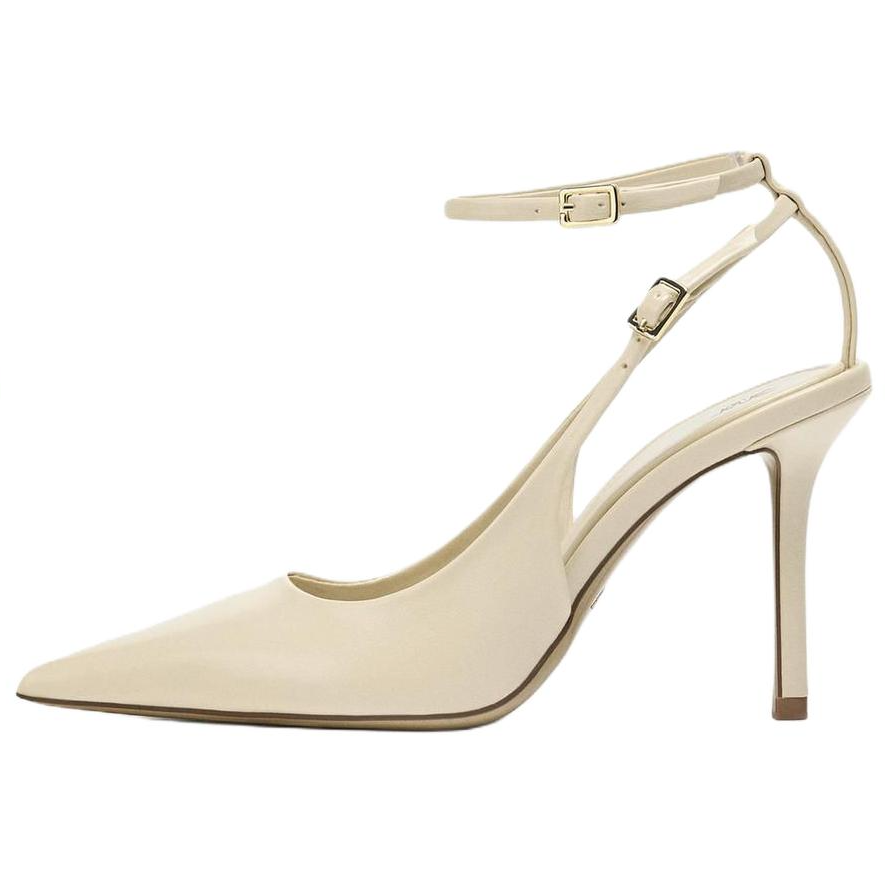 ZARA Pu Slim Heel High Heels 10.5cm Women's Light Beige Yellow
