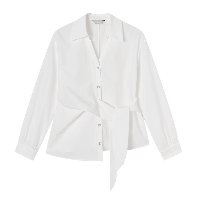 XIANGYING Shirts Women's White V Neck Moderate Nipped In Waist