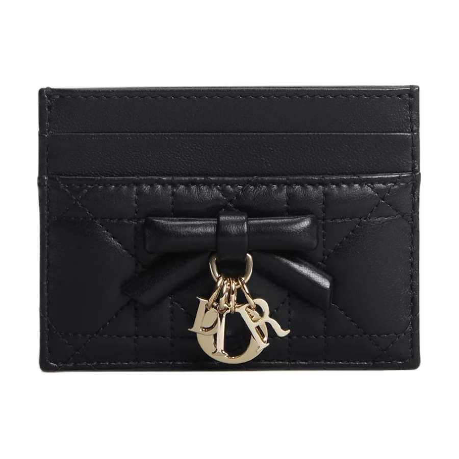 DIOR FreesiaLady Dior Sheepskin Card Holder Women's Black