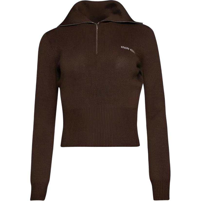 MIU MIU Knitwear Women's Brown Lapel Moderate Straight Fit