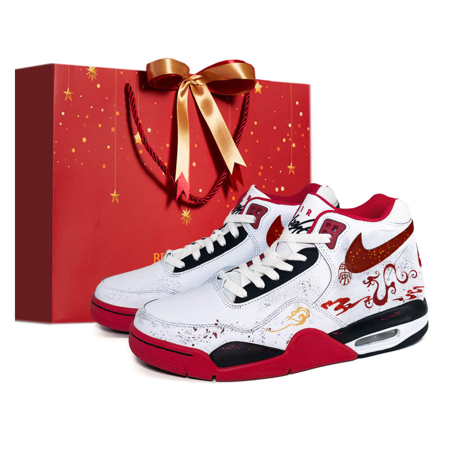 Nike Nike Flight Legacy Dragon Spirit CNY Cushioning Slip Resistant Mid top Vintage Basketball Shoes Men's Red White