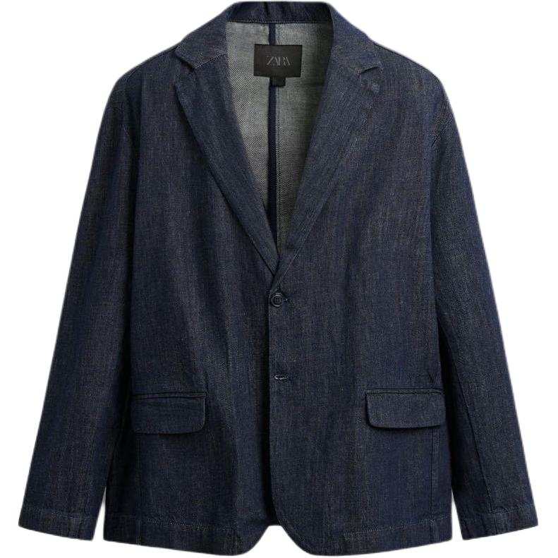 ZARA Business Suits Men's Navy Blue Notch Lapel Moderate Business Suit