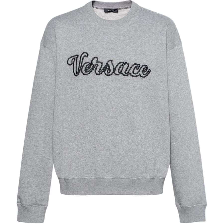 VERSACE Sweatshirts Men's Gray Crew Neck Moderate Straight Fit