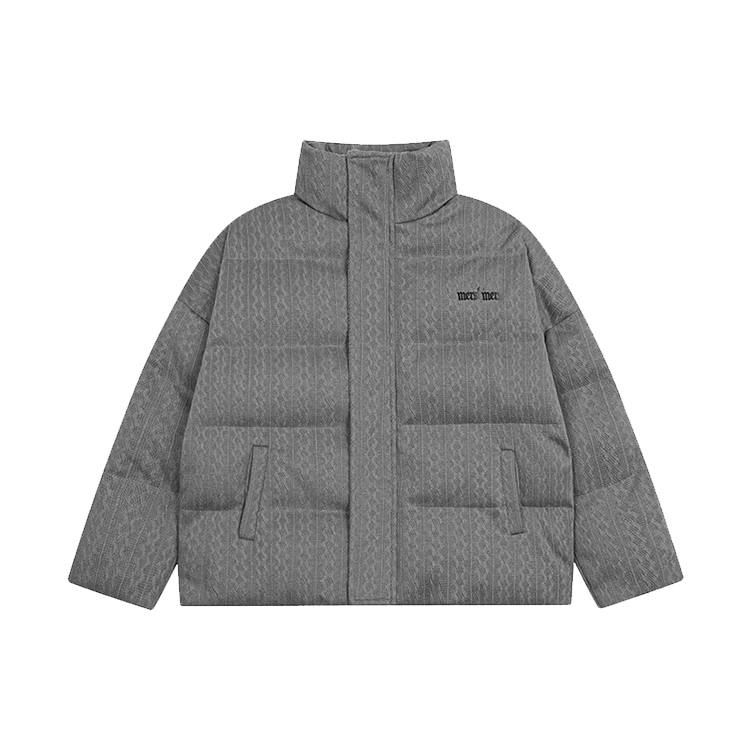 JUFU Puffer Jackets Women's Gray Stand Collar Thickened Padded Puffer Jacket