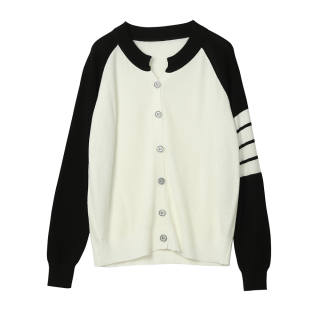 JUFU Knitwear Women's White Crew Neck Moderate Cardigan