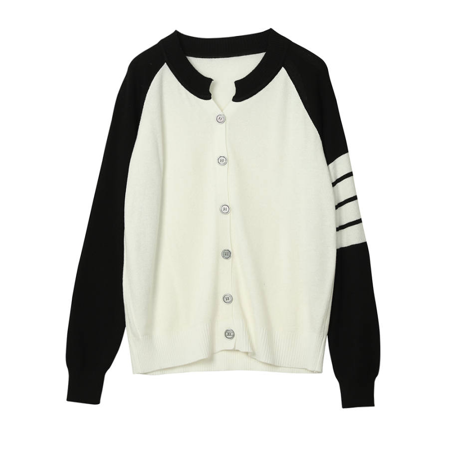 JUFU Knitwear Women's White Crew Neck Moderate Cardigan