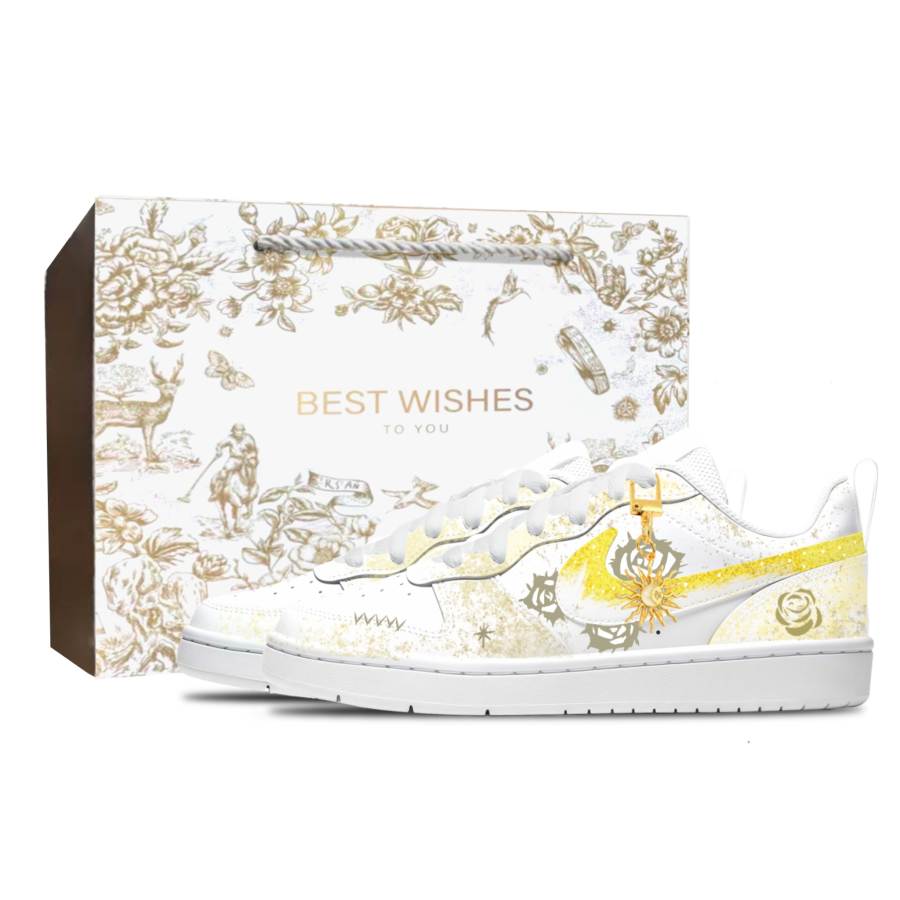 Nike Nike Court Borough Dreamy Golden Slip Resistant Abrasion Resistant Low top Kids' Skateboarding Shoes White Unisex