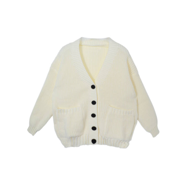JUFU Knitwear Women's White Crew Neck Moderate Cardigan
