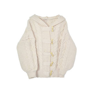 JUFU Knitwear Women's Apricot Hooded Moderate Cardigan
