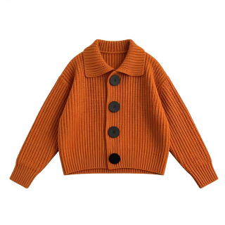 JUFU Knitwear Women's Orange Lapel Moderate Cardigan