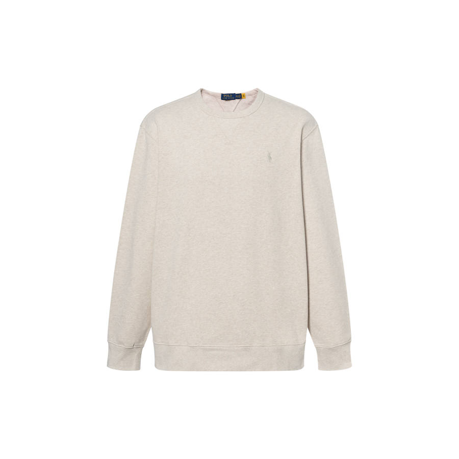 Polo Ralph Lauren FW23 Pony Logo Embroidery Crew Neck Fleece Lined Long Sleeved Sweatshirt Men's Beige Brown