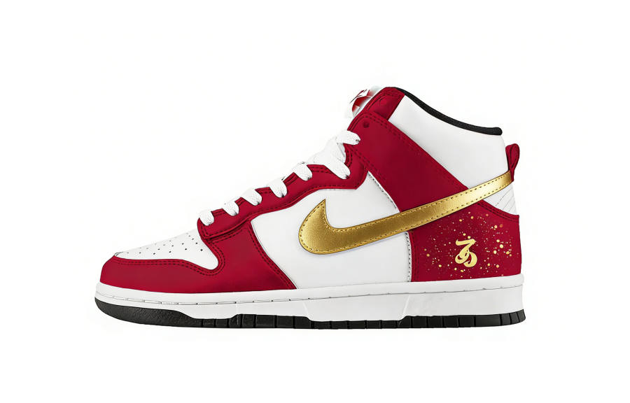 Nike Nike Dunk Golden Hay Hook Abrasion Resistant Slip Resistant High top Skateboard Shoes Women's Red White Gold