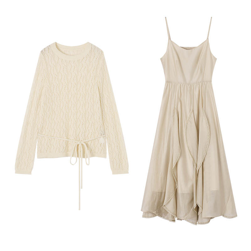 XIANGYING Two Piece Skirt Sets Women's Crew Neck Moderate Mid Length